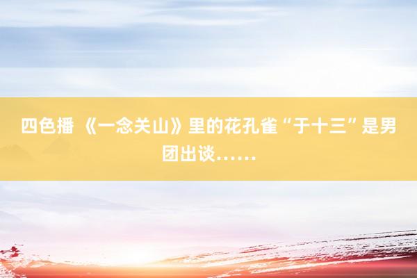 四色播 《一念关山》里的花孔雀“于十三”是男团出谈……